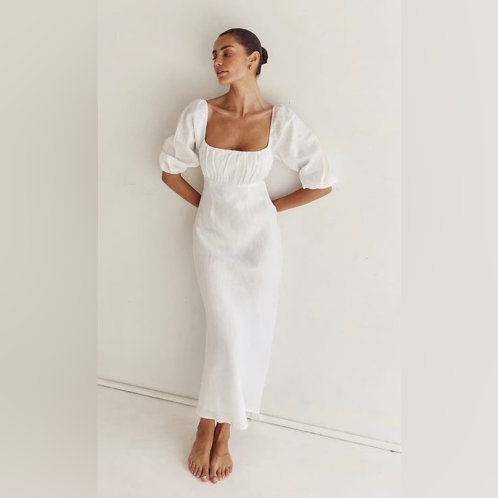 Dissh LILAH WHITE LINEN MIDI DRESS